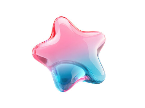 Gradient glass star shape with pink and blue colors isolated on white background