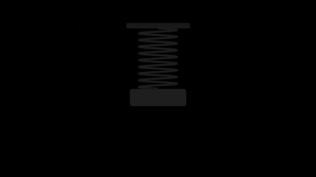 Black coil spring bouncing with stretching motion, elastic physics loop, transparent background