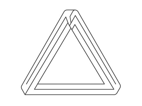 Abstract impossible Penrose triangle optical illusion line art.