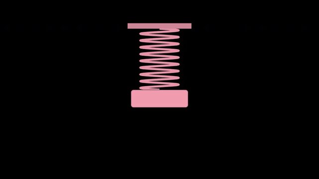 Pink coil spring bouncing with stretching motion, elastic physics loop, transparent background