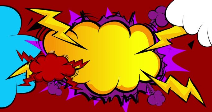 Cartoon background animation, comic book backdrop video. Retro comics pop art design.