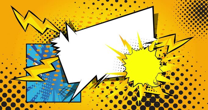 Cartoon background animation, comic book backdrop video. Retro comics pop art design.
