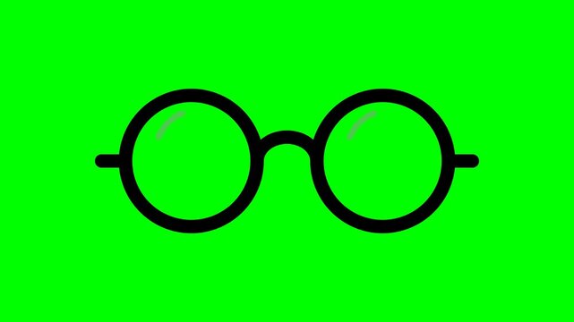 Animated Round Glasses with Lens Glare on Green Screen