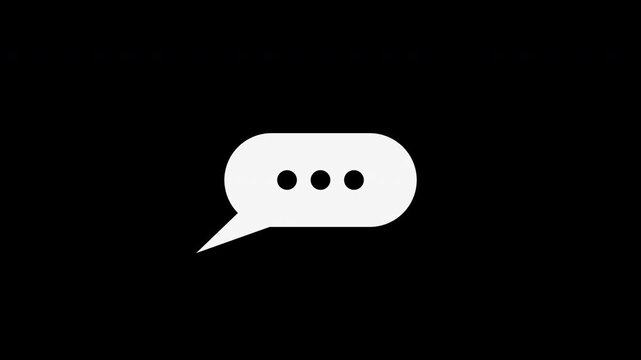 White typing indicator bubble with animated dots, messaging interface loop, transparent background