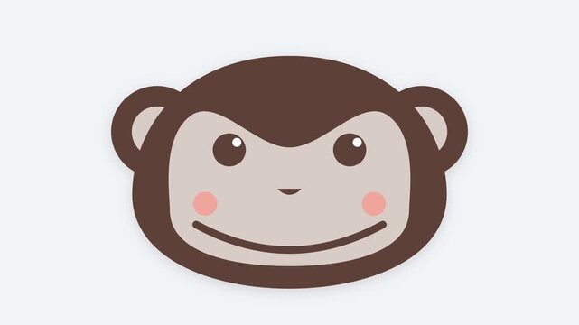 Cute Brown Monkey Face Blinking Animation on Light Background