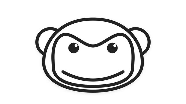 Cute Monkey Face Outline Icon Animation on White Background