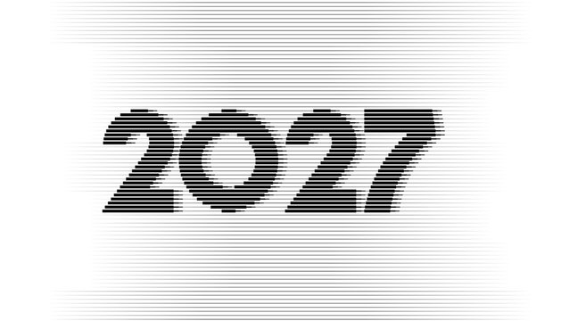 Happy New Year 2027 banner design with black and white typography. 