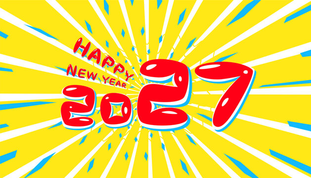 Happy New Year 2027 abstract text design with bubble typography. 