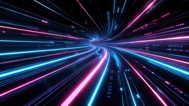 Abstract glowing neon light speed tunnel background design