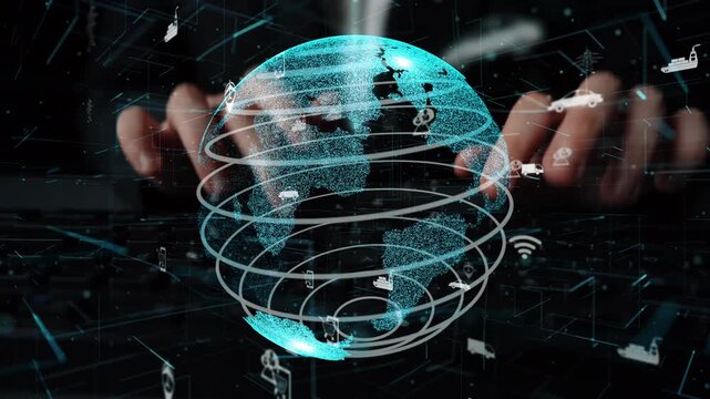 A conceptual visualization showcasing a 3D model of the Earth surrounded by digital icons and network connections, emphasizing global technology and data interaction. Xenic