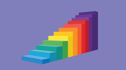 Obraz premium Rainbow staircase progress steps for career growth and achievement concept in modern isometric vector style for corporate training and motivational presentations