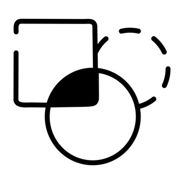 Hand-drawn overlapping geometric forms with a selection outline, representing shape construction and editing.