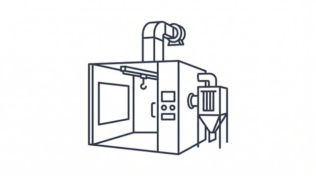 Industrial powder coating spray booth line art icon on white