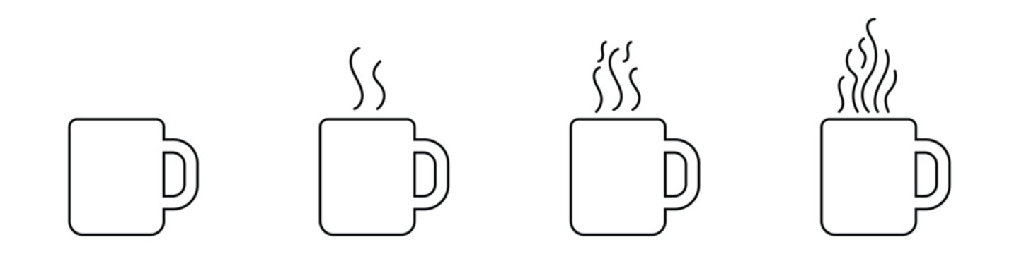 Set of coffee mug icons with different levels of steam indicating temperature