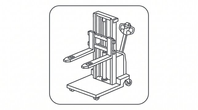 Industrial electric pallet stacker line drawing icon on white