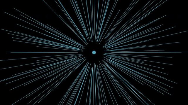 Blue zoom blur transition with radial speed lines bursting, whip effect animation, transparent background