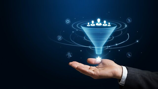 Digital Marketing Conversion Funnel and Lead Generation Concept with Business People, Sales Strategy and Customer Acquisition