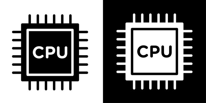 CPU chip icon with processor pins, for computer hardware, central processing unit, and tech component apps

