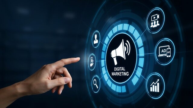 Digital Marketing Strategy and Online Advertising Concept with Interactive Technology Interface