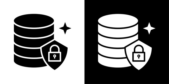 Database icon with server stack and padlock shield, for cybersecurity, cloud storage, and data protection apps