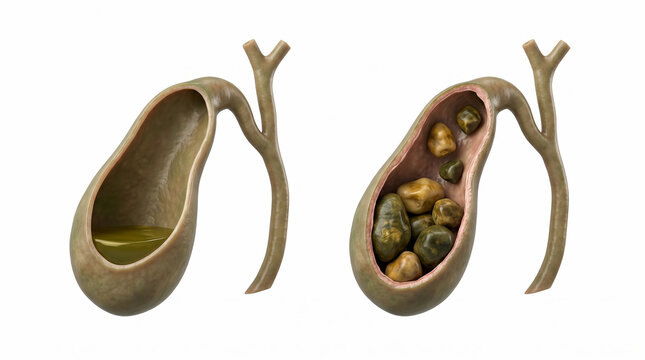 Healthy Gallbladder Compared with Gallstones and Cholelithiasis