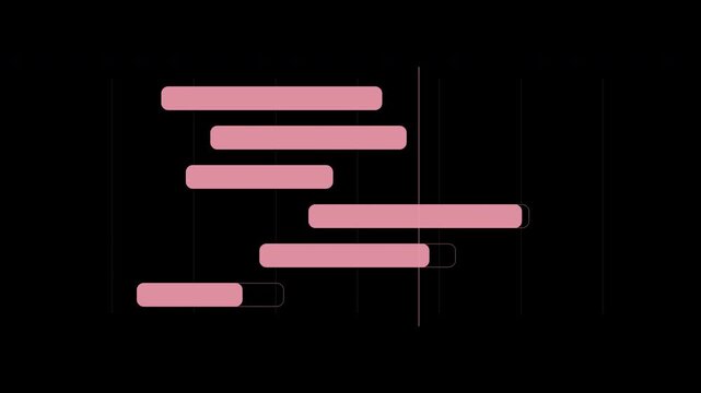 Pink gantt chart with growing task bars, project management timeline loop, transparent background