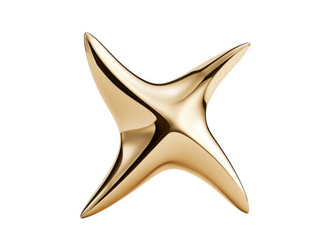 Shiny gold four-pointed star shape isolated on white background