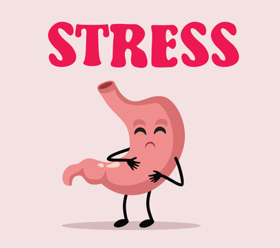 Stomach Character Suffering From Stress Vector Cartoon Mascot Illustration. Frustrated organ mascot crying in pain while severe anxiety attacks stomach health 
