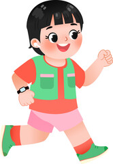 Girl Kid Running with Earphone Illustration