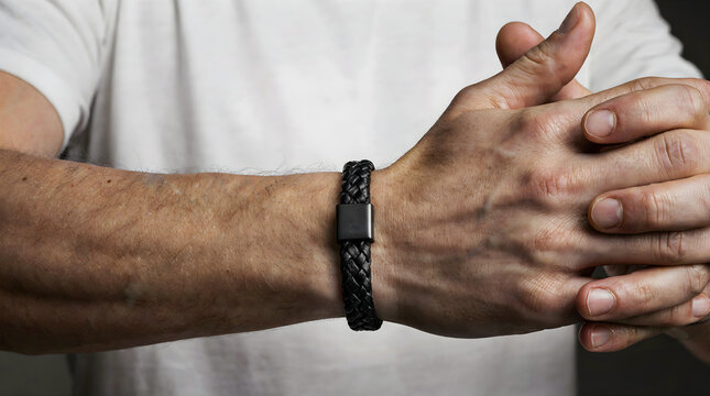 Close-up shot of a person's hands displaying a modern smartwatch or wearable technology