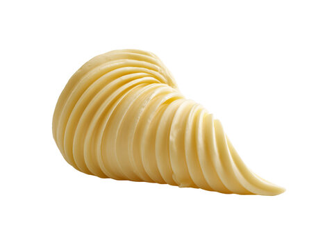 Swirled butter curl isolated on white background for culinary and food photography