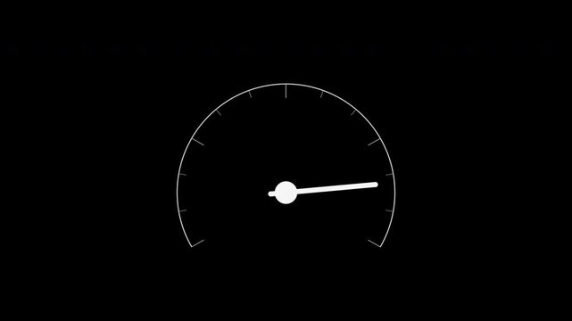 White dashboard gauge meter with sweeping needle, seamless loop animation, transparent background