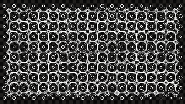 White starburst grid pattern with circular dots on transparent background creating elegant seamless ornamental design