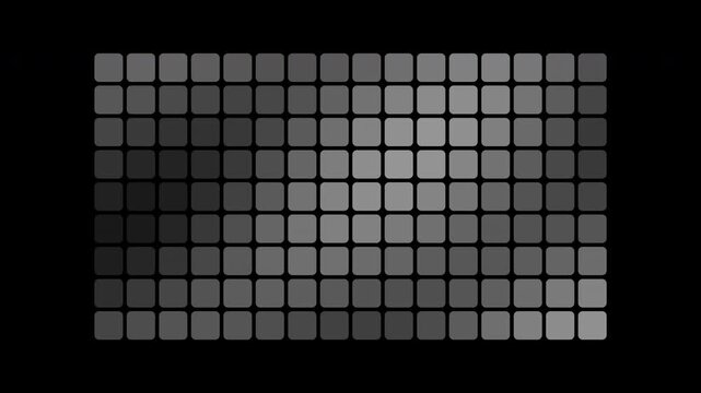 Gray heatmap grid with pulsing cells, data density visualization loop, transparent background