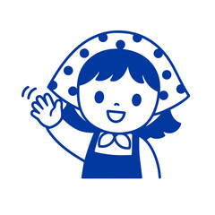 Cute cartoon girl characters with different poses and expressions in clean blue line art, suitable for children’s designs, stickers, stationery, and educational materials.