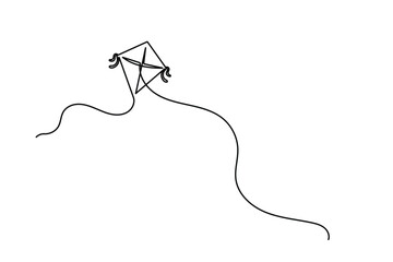 Obraz premium Kite continuous line art featuring a simple single line drawing of a flying kite with editable stroke for clean minimal vector design.