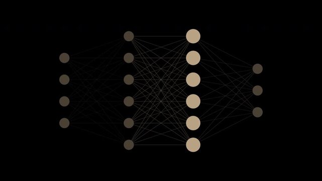 Beige neural network layers with pulsing signals, machine learning ai loop, transparent background