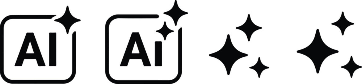 AI generate icon set ai, Artificial intelligence symbol, sparkle star with square button, Generate symbol for application and web. AI Artificial Intelligence Minimal Black Line Icon Set. EPS 10..
