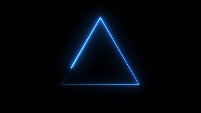 Glowing neon line triangle icon animation on black background.4k animation video