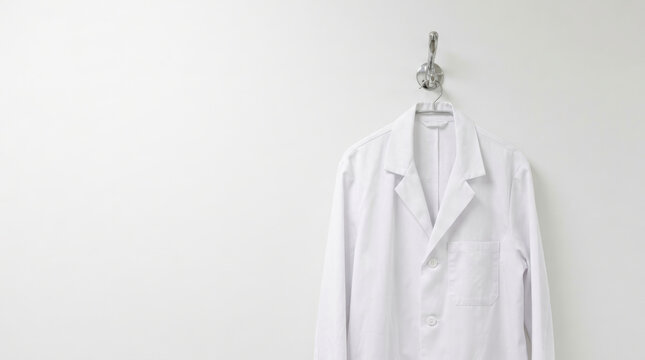 White lab coat hanging on wall represents labor shortage impact in healthcare and scientific work