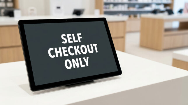 Self checkout tablet signals labor shortage impact through automated retail service and customer payment technology