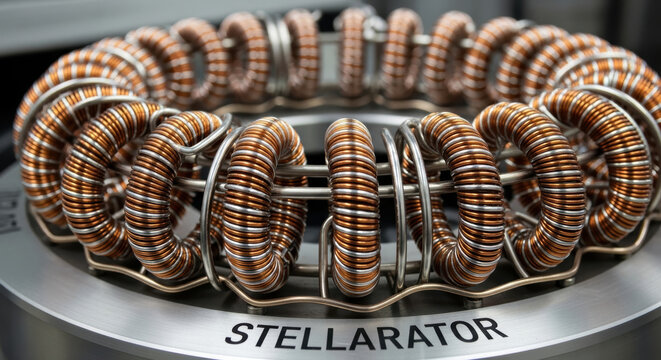 Stellarator device with copper coils used in nuclear fusion research for plasma confinement and advanced energy development