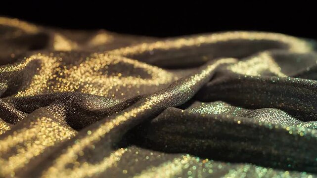 Close-up sequence of shimmering metallic fabric folds changing from blue and green to golden light, creating a luxurious textile texture background