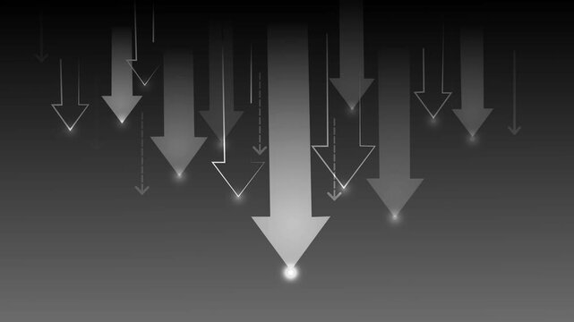 Abstract background with multiple descending arrows and soft glowing points, modern minimalist digital graphic animation