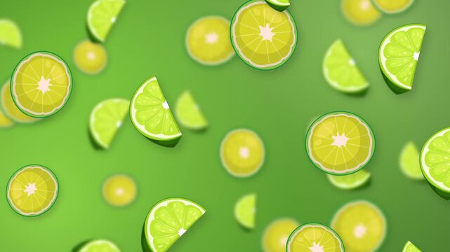 Animated Falling Lime Slices and Wedges on Green Gradient Background