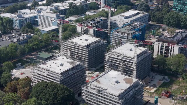 Residential Construction Site With Tower Crane Aerial View. Milan, Italy