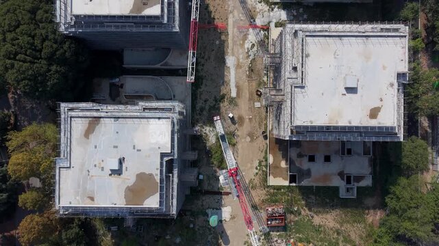 Residential Construction Site With Tower Crane Aerial View. Milan, Italy