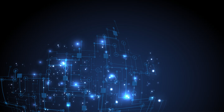 Abstract background with technology circuit board texture. Artificial intelligence electronic board. Communication and engineering concept.