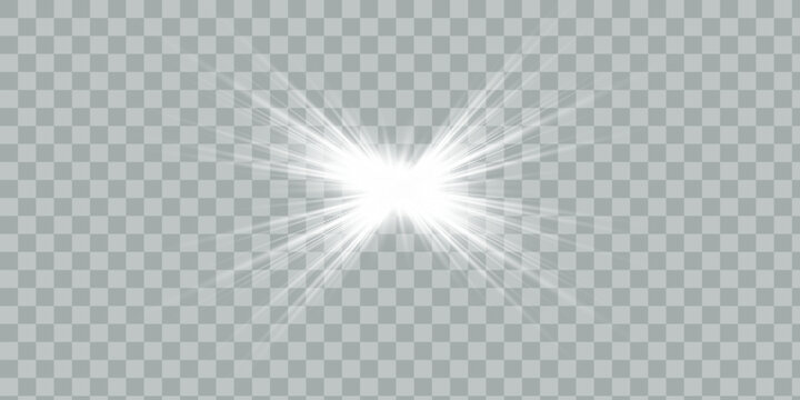 White Starburst Light PNG Transparent with Bright Lens Flare, Optical Glow Effect, Radiating Rays.
