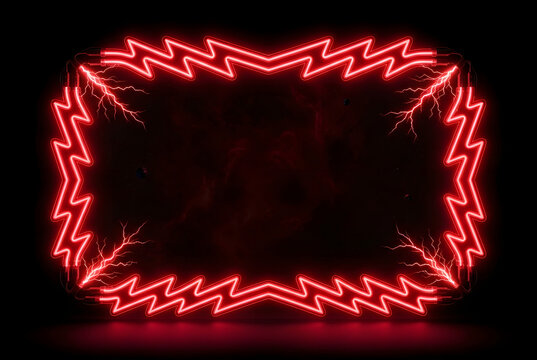 Pink Neon Butterfly Wings Frame Elegant Thin Line On Black Background